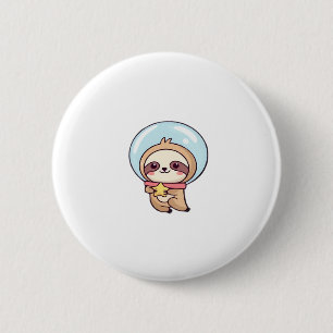 Bóton Redondo 5.08cm Kawaii Chibi Sloth Astronauta � Cute Space Sloth C