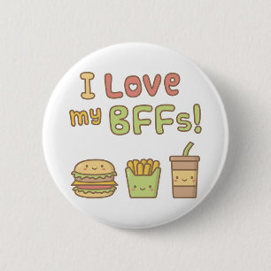 Bóton Redondo 5.08cm Kawaii eu amo meu crachá do botão do fast food d