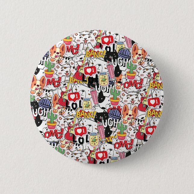 Bóton Redondo 5.08cm kawaii funny pet design - cute animal lover  (Frente)