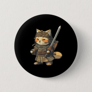 Bóton Redondo 5.08cm Kawaii Japanese Style Samurai Cat Anime 