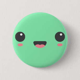 Bóton Redondo 5.08cm Kawaii, rosto feliz giro, verde-menta