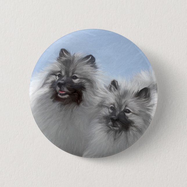 Bóton Redondo 5.08cm Keeshond Pair de Kees pintando Arte Animal Origina (Frente)