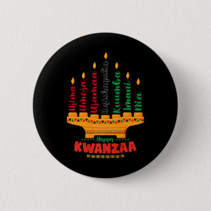 Bóton Redondo 5.08cm Kinara Sete Velas Princípios De Kwanzaa Happy K