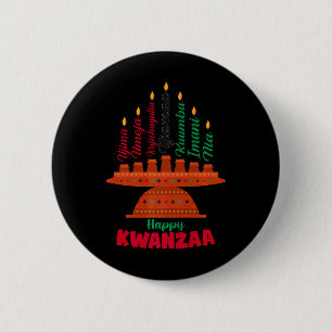 Bóton Redondo 5.08cm Kinara Sete Velas Princípios De Kwanzaa Happy K