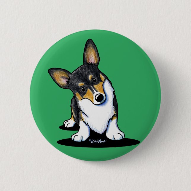 Bóton Redondo 5.08cm KiniArt Tri Curioso Corgi (Frente)