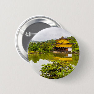 Bóton Redondo 5.08cm Kinkaku-ji Ou Pavilhão E Pond Do Ouro, Quioto