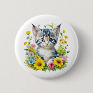 Bóton Redondo 5.08cm Kit de Aquarela Gatinhos Flores Natal