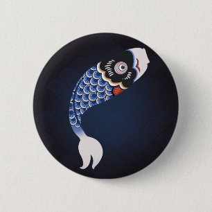 Bóton Redondo 5.08cm Koinobori - bandeira japonesa azul dos peixes