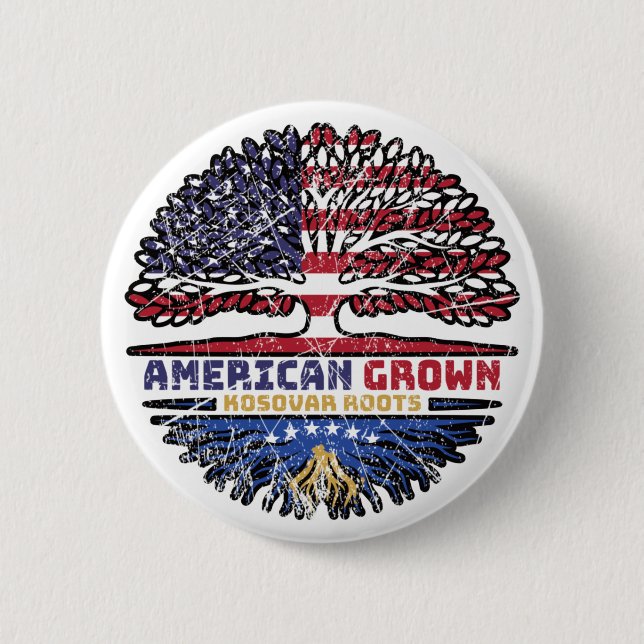 Bóton Redondo 5.08cm Kosovo Kosovar American Tree Roots Flag (Frente)