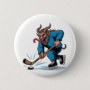 Bóton Redondo 5.08cm Krampus Assustador Jogando Hóquei no Gelo Natal