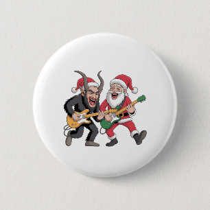 Bóton Redondo 5.08cm Krampus e Papai Noel Tocando Guitarra Elétrica de