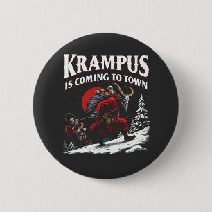 Bóton Redondo 5.08cm Krampus está vindo para a cidade de Krampus Natal