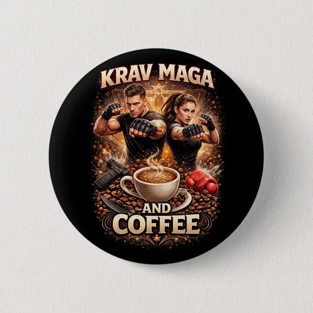 Bóton Redondo 5.08cm Krav Maga e Café (Frente)