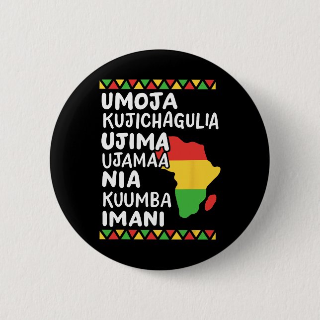 Bóton Redondo 5.08cm Kwanzaa Sete Princípios Mapa Africano do Orgulho N (Frente)