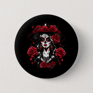 Bóton Redondo 5.08cm La Catrina Women Dia De Los Muertos Latina Cinco D