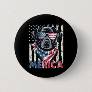 Bóton Redondo 5.08cm Labrador Retriever Bandeira EUA Merica Patriótico