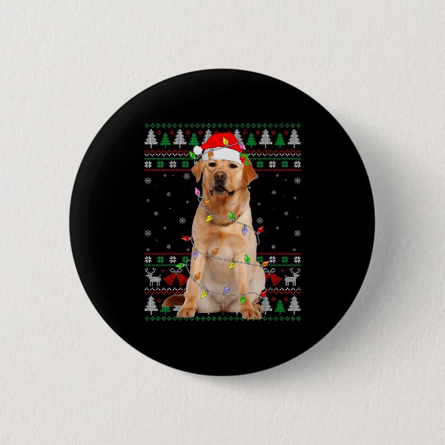 Bóton Redondo 5.08cm Labrador Retriever Dog Christmas Ugly Sweater Ligh (Frente)