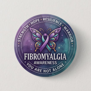 Bóton Redondo 5.08cm Laço Borboleta de Conscientização da Fibromialgia