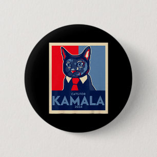 Bóton Redondo 5.08cm Lady Gato Sem Fios Vota Kamala Harris 2024 1