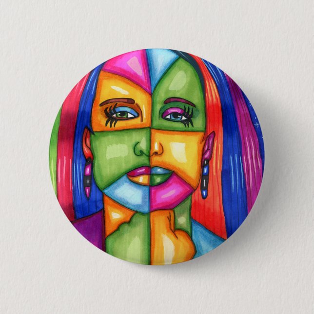 Bóton Redondo 5.08cm Lady Of Stars Abstrato Woman Arte Original (Frente)