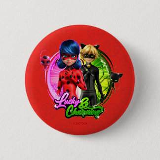 Bóton Redondo 5.08cm Ladybug e Cat Noir | Sortudo e encantador