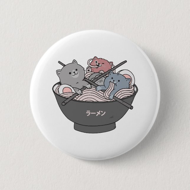 Bóton Redondo 5.08cm Lamen de Gato Kawaii (Frente)