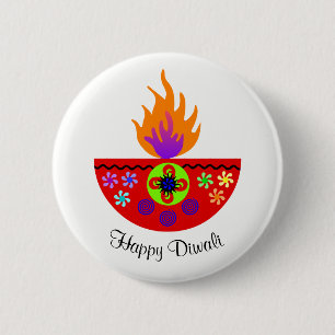 Bóton Redondo 5.08cm Lâmpada colorida Diya de Diwali
