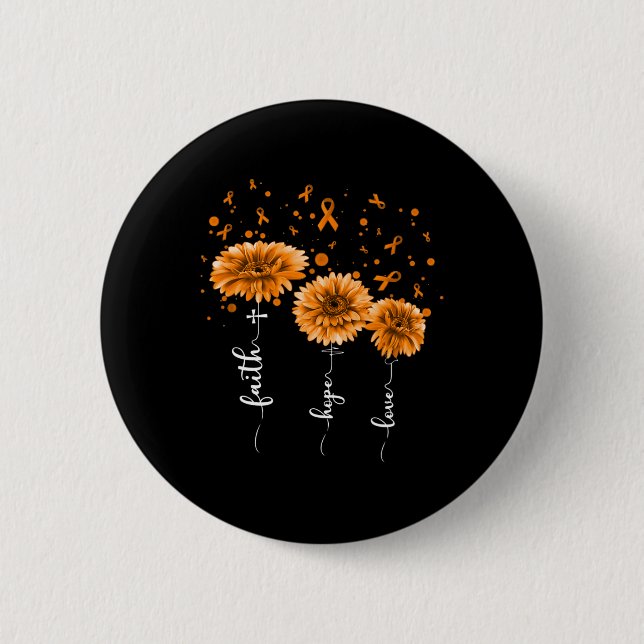 Bóton Redondo 5.08cm Laranja Daisy Flower Leucemia Consciência (Frente)