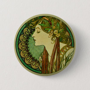 Bóton Redondo 5.08cm Laurel, Alphonse Mucha Vintage Art Nouveau