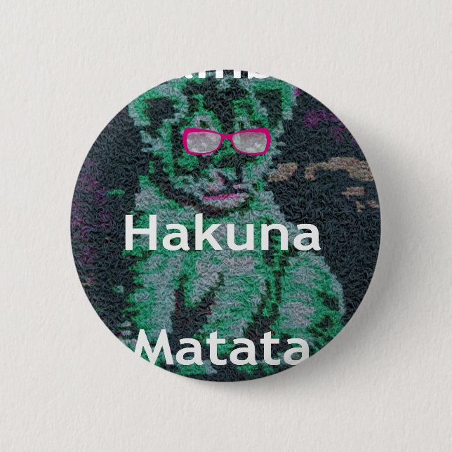 Bóton Redondo 5.08cm Leão Verde com Óculos Rosa "Hakuna Matata" Arte (Frente)