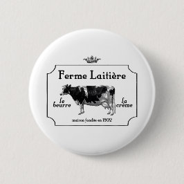 Bóton Redondo 5.08cm Leite Francês Vintage Com Vaca Vintage