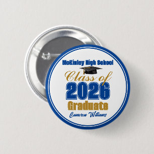 Bóton Redondo 5.08cm Lembrança de formatura da turma de 2026 Royal Blue