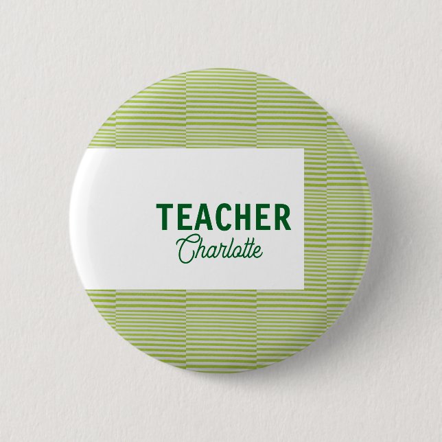 Bóton Redondo 5.08cm Lemon green white stripes teacher professor name c (Frente)