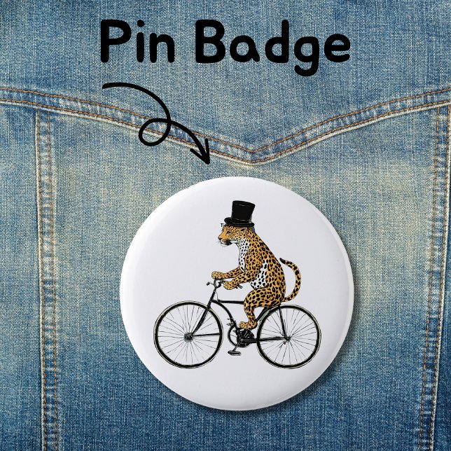 Bóton Redondo 5.08cm Leopardo em um pino de bicicleta Gato Grande em um (Pin badge on Jeans)