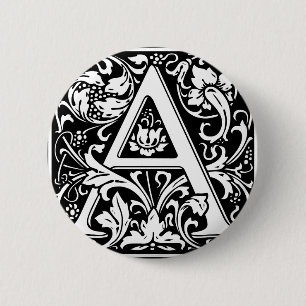 Bóton Redondo 5.08cm Letra A Monograma Medieval Art Nouveau