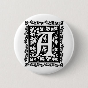 Bóton Redondo 5.08cm Letra medieval elegante A do manuscrito iluminado