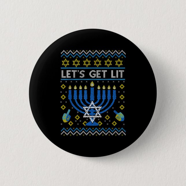 Bóton Redondo 5.08cm Let's Get Lit Funny Jewish Holiday Chanukah Ugly H (Frente)