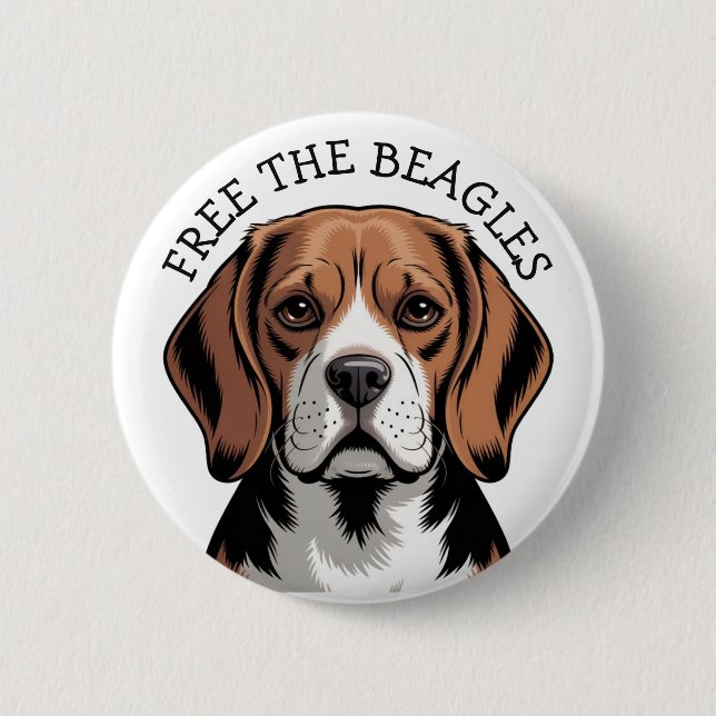 Bóton Redondo 5.08cm Libertem os Beagles, Rosto de Beagle (Frente)