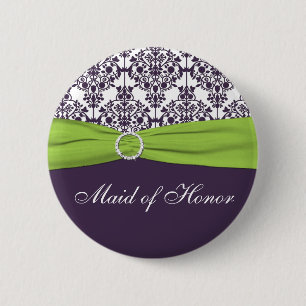 Bóton Redondo 5.08cm Limão e Pin roxo da madrinha de casamento do
