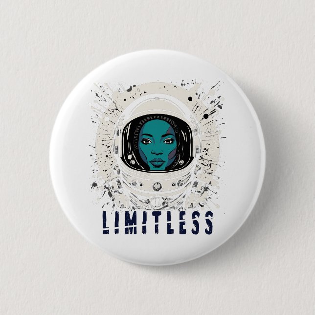 Bóton Redondo 5.08cm Limitless Space Girl – Futuristic Cosmic Button (Frente)
