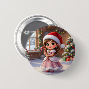 Bóton Redondo 5.08cm Linda princesinha com chapéu de Natal