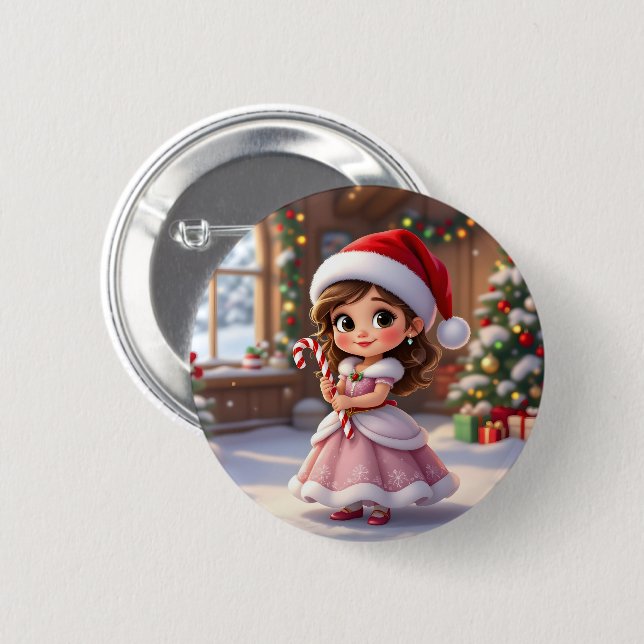 Bóton Redondo 5.08cm Linda princesinha com chapéu de Natal (Frente & Verso)