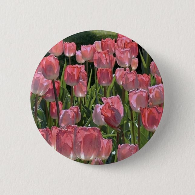 Bóton Redondo 5.08cm Lindo broche de tulipa rosa (Frente)