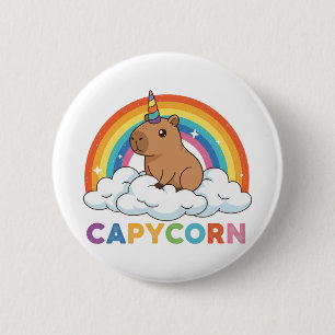 Bóton Redondo 5.08cm Lindo Capycorn Capivara Unicórnio Arco-íris