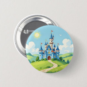 Bóton Redondo 5.08cm Lindo castelo azul e branco