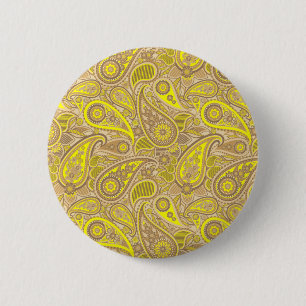 Bóton Redondo 5.08cm Lindo padrão paisley marrom amarelo