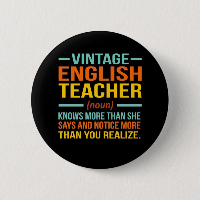 Bóton Redondo 5.08cm Língua de Definição de Professores Inglês Vintage (Frente)