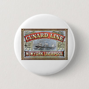 Bóton Redondo 5.08cm Linha poster de Cunard de New York Liverpool