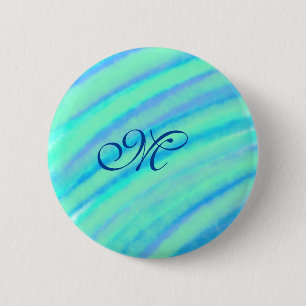 Bóton Redondo 5.08cm Linhas de aquarela azul verde turquesa adicione se