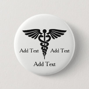 Bóton Redondo 5.08cm Linhas médicas texto do Caduceus 3 do costume